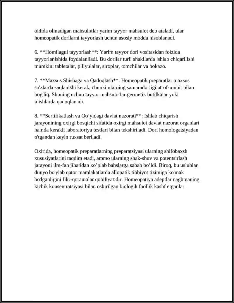 GOMEOPATIK PREPARATLAR STANDARTLASH VA SIFATINI TEKSHIRISH 4