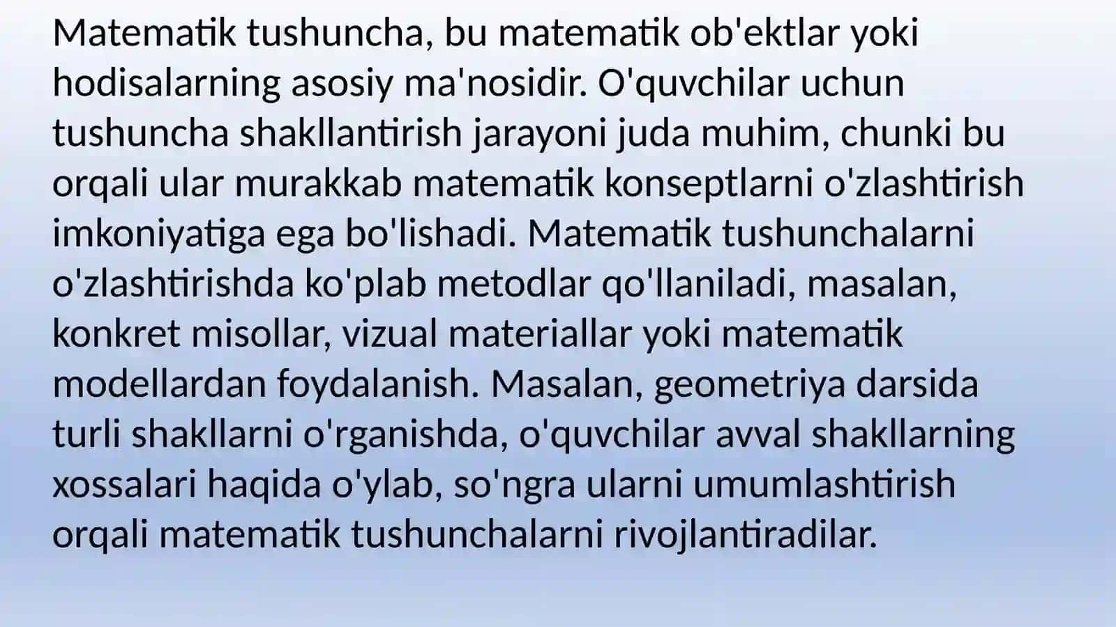 Matematika o`qitishda tafakkur qilish formalari. Matematika o`qitish jarayonida tafakkur kilish formalari: matematik tushuncha, matematik hukm va matematik xulosa   haqida taqdimot 4