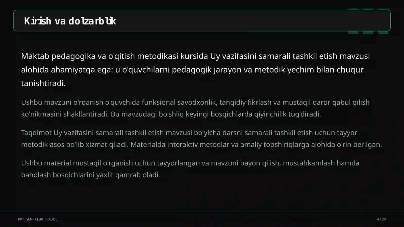 Uy vazifasini samarali tashkil etish 4