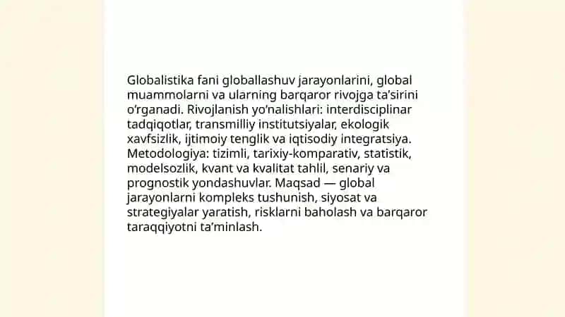 Globallashuv, Globalistika va Barqaror Taraqqiyot Jarayonlarining Mohiyati 4