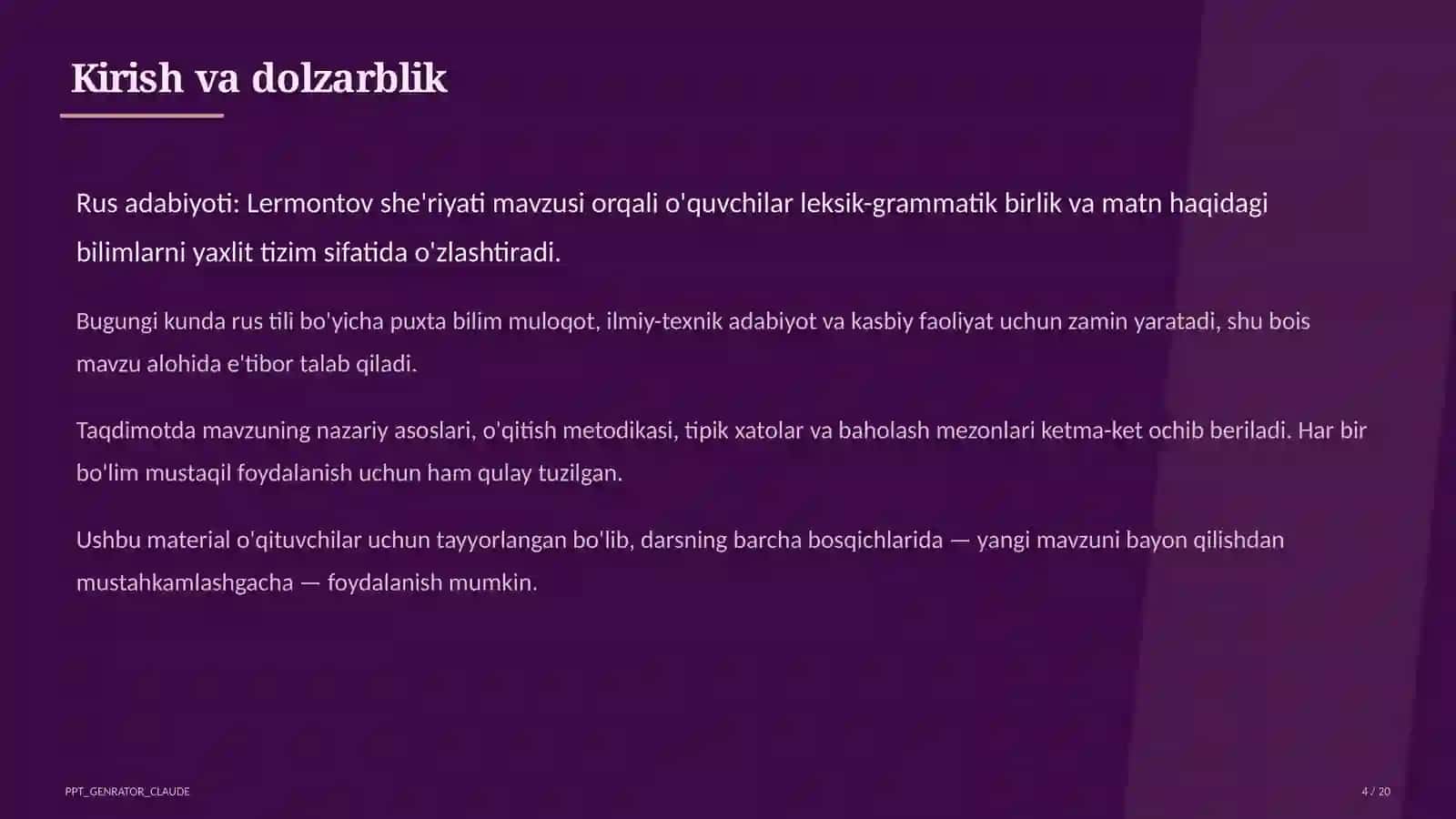 Rus adabiyoti: Lermontov she'riyati (9-sinf) 4