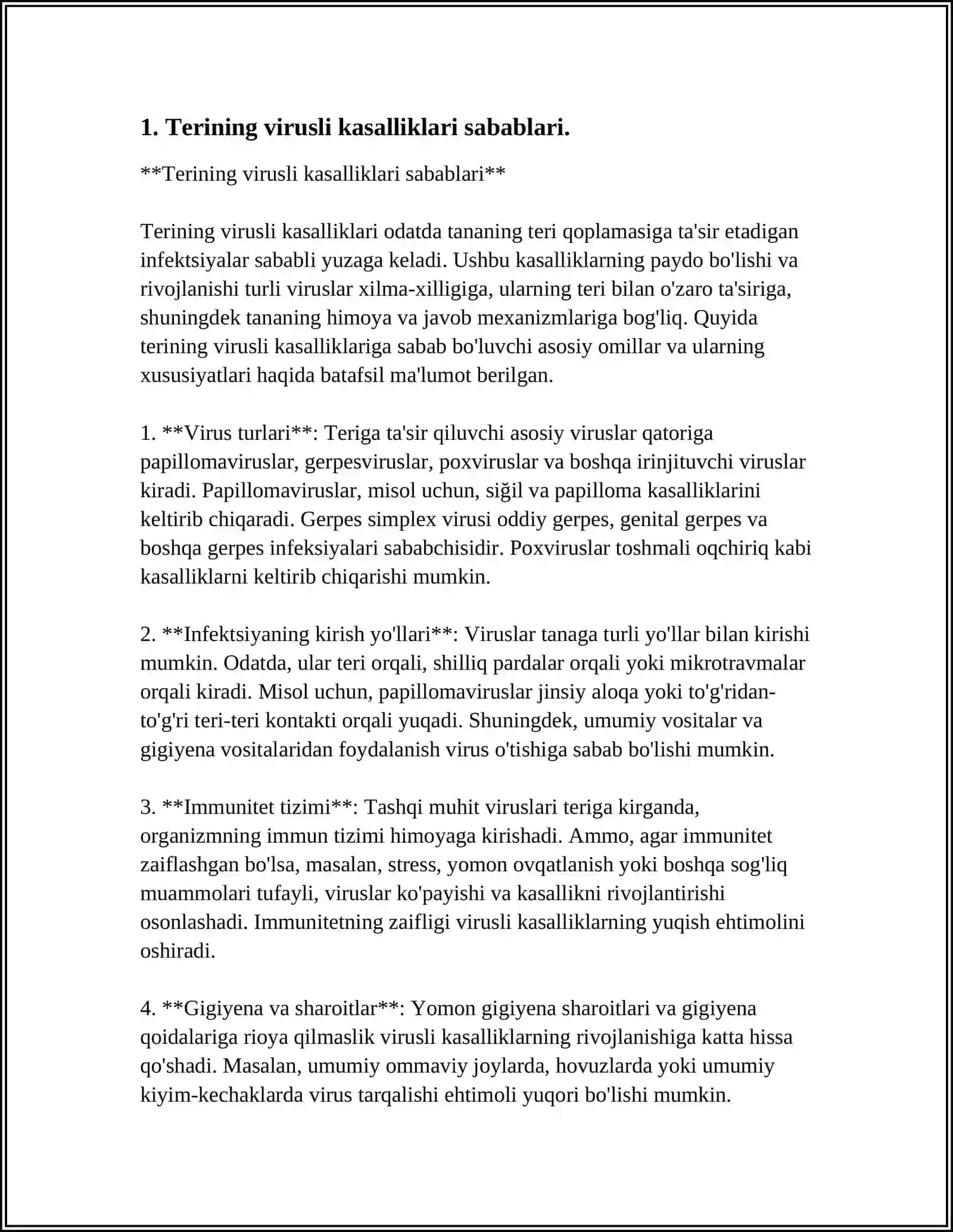 TERINI VIRUSLI KASALIKLARNI KELTIRIB CHIQARUVCHI SABABLARI ULARNI QÕZQATUVCHI VA TURLARI SÕGAL TURLARINI AJRATISH BOQCHA VA MAKTAB YOSHDAGI BOLARDA MOLLYUSKLARNI TARQALISHINI OLDINI OLISH 4