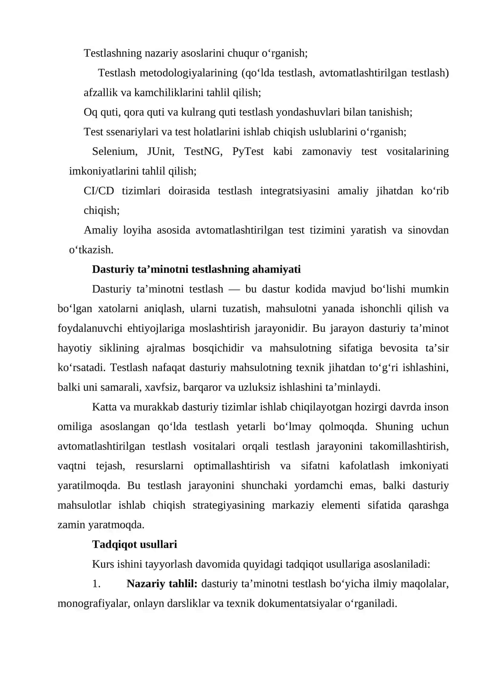 Dasturiy ta’minot testlash metodologiyalari va avtomatlashtirilgan test tizimlari 4