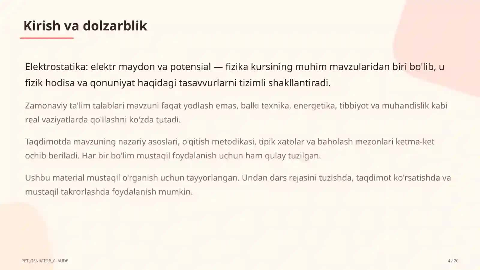 Elektrostatika: elektr maydon va potensial (10-sinf) 4