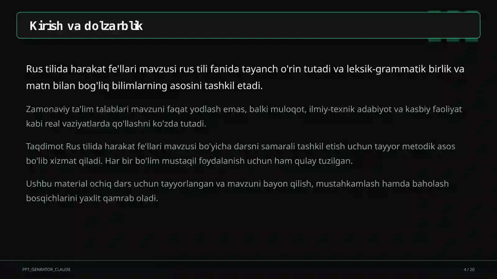 Rus tilida harakat fe'llari (6-sinf) 4