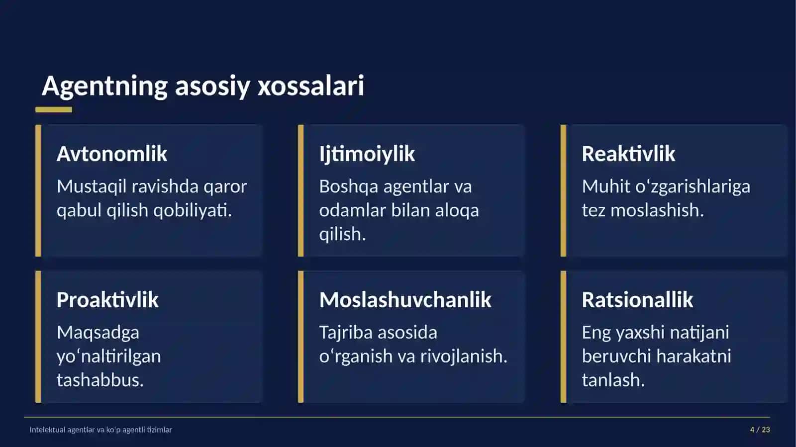 Intelektual agentlar va ko‘p agentli tizimlar 4