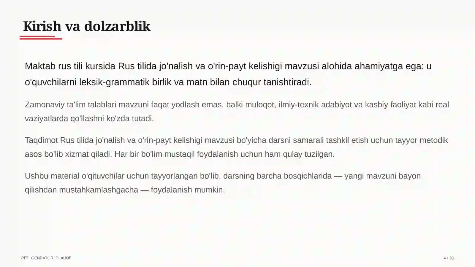 Rus tilida jo'nalish va o'rin-payt kelishigi (5-sinf) 4