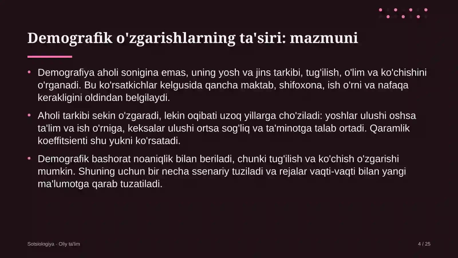 Demografik o'zgarishlarning ta'siri: mohiyati 4