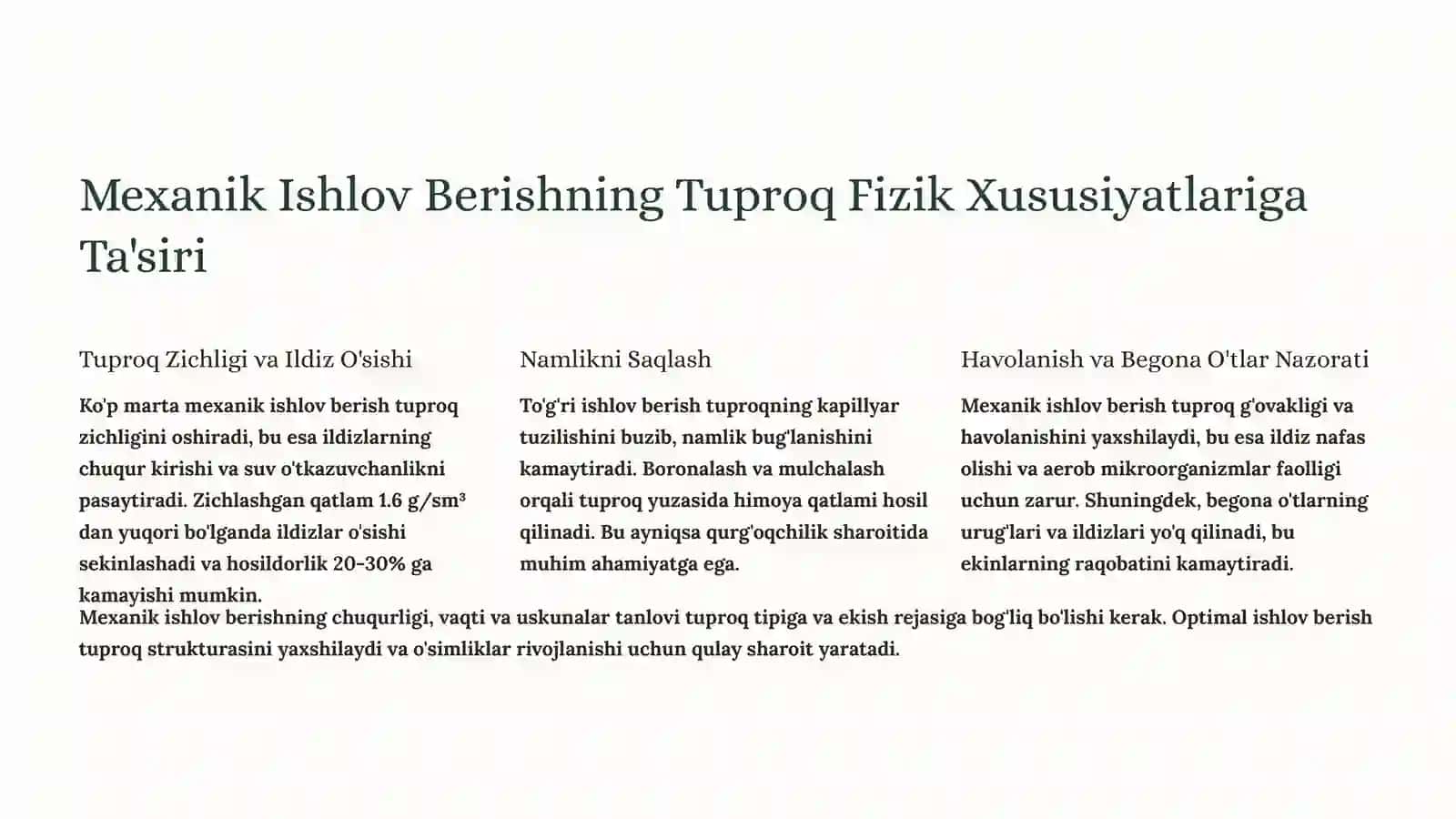 Yerga Asosiy Ishlov Berish Usullarining Tuproq Xususiyatlari va O'simliklarni O'sishi Hamda Rivojlanishiga Ta'siri 4