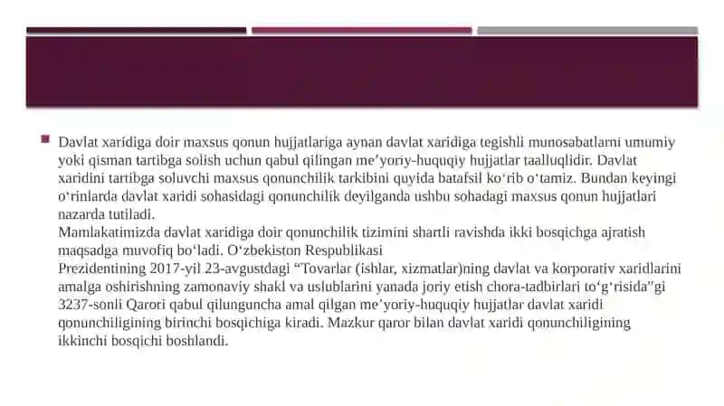 Davlat xaridlarini tashkil etishning huquqiy asoslari 4