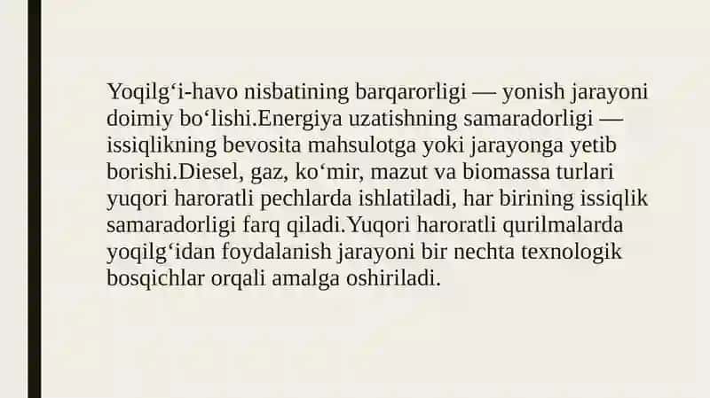 Yuqori haroratli qurilmalarda yoqilgʻidan foydalanish va ularni tejash 4