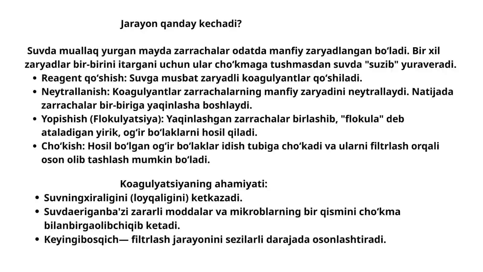 Suvni tozalash bosqichlari. Koagulyatsiya jarayoni 4