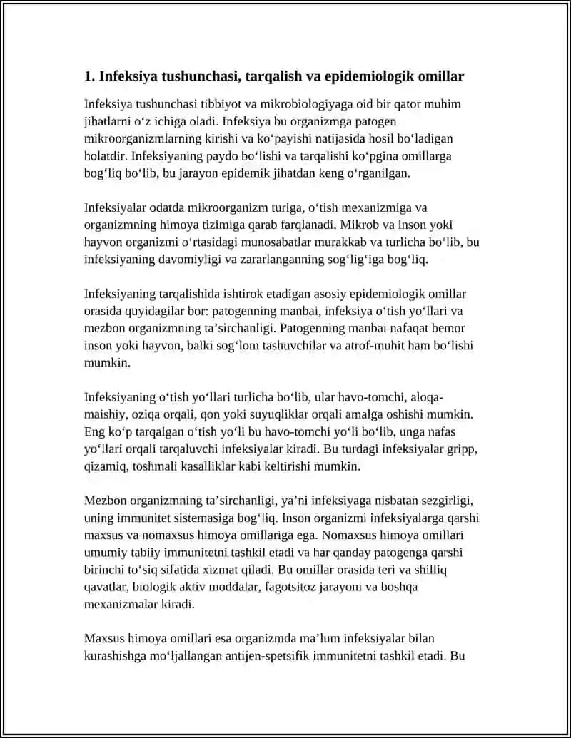 INFEKSIYA XAKIDA TA'LIMOT. MIKROORGANIZMLAR GENETIKASI ORGANIZMNING MAHSUS, NOMAHSUS HIMOYA OMILLARI. ANTIGEN VA ANTITELOLAR. SEROLOGIK REAKSIYALAR 4