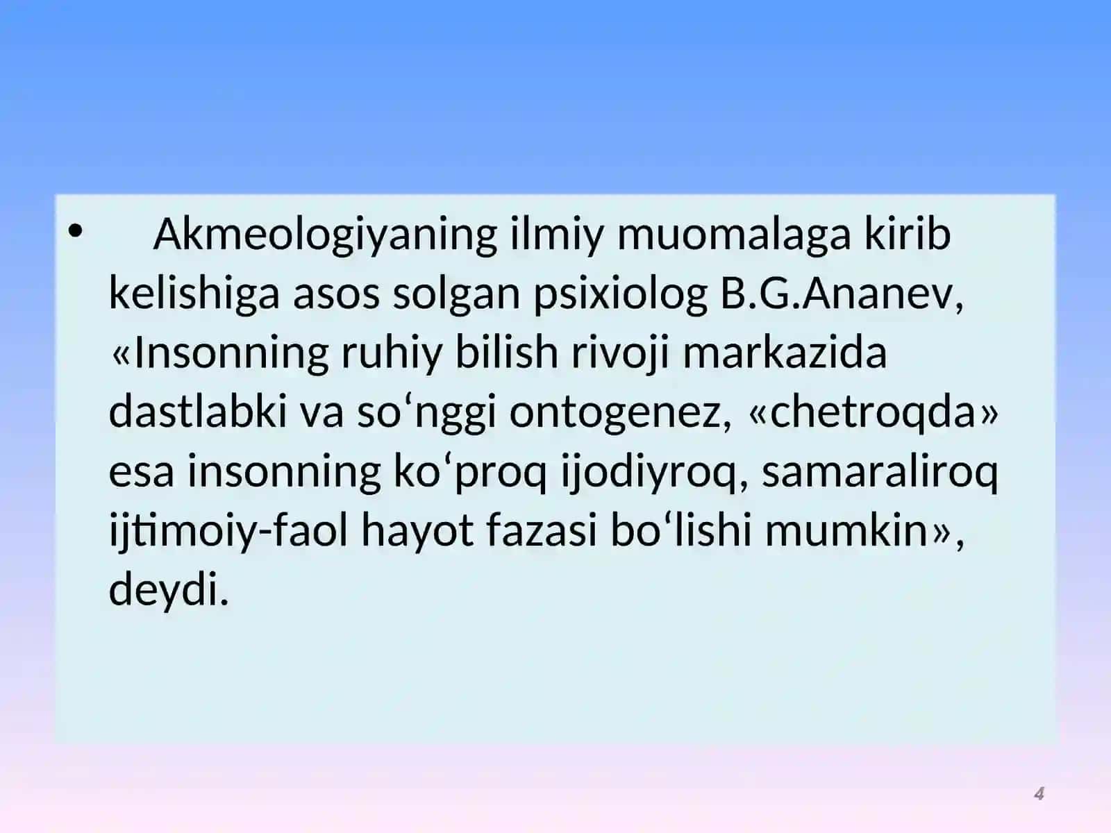 Pedagogik akmeologiya fanining predmeti va uning fanlar tizimidagi o’rni 4