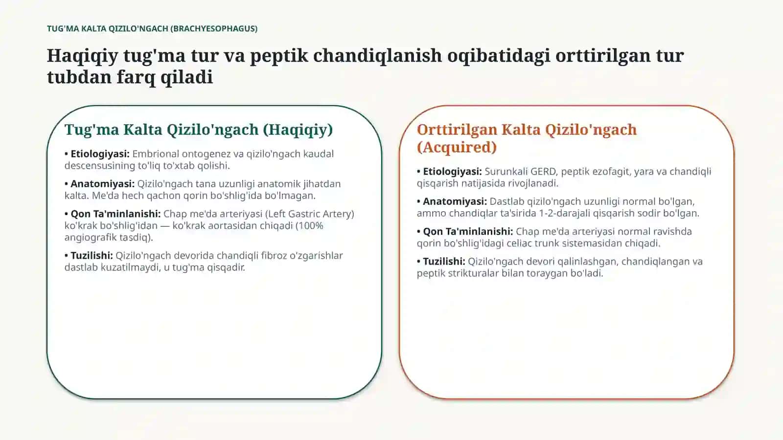 TUG'MA KALTA QIZILO'NGACH (BRACHYESOPHAGUS) 4