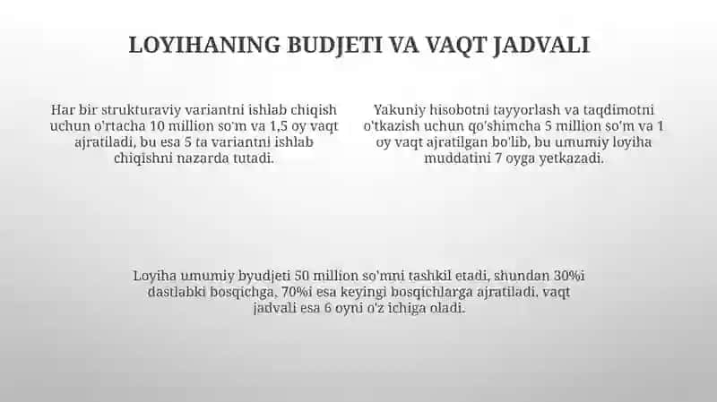 LOYXALANAYOTGAN MODEL UCHUN KONSTRUKTIV TUZILISH VARIANTLARINI ISHLAB CHIQISH 4