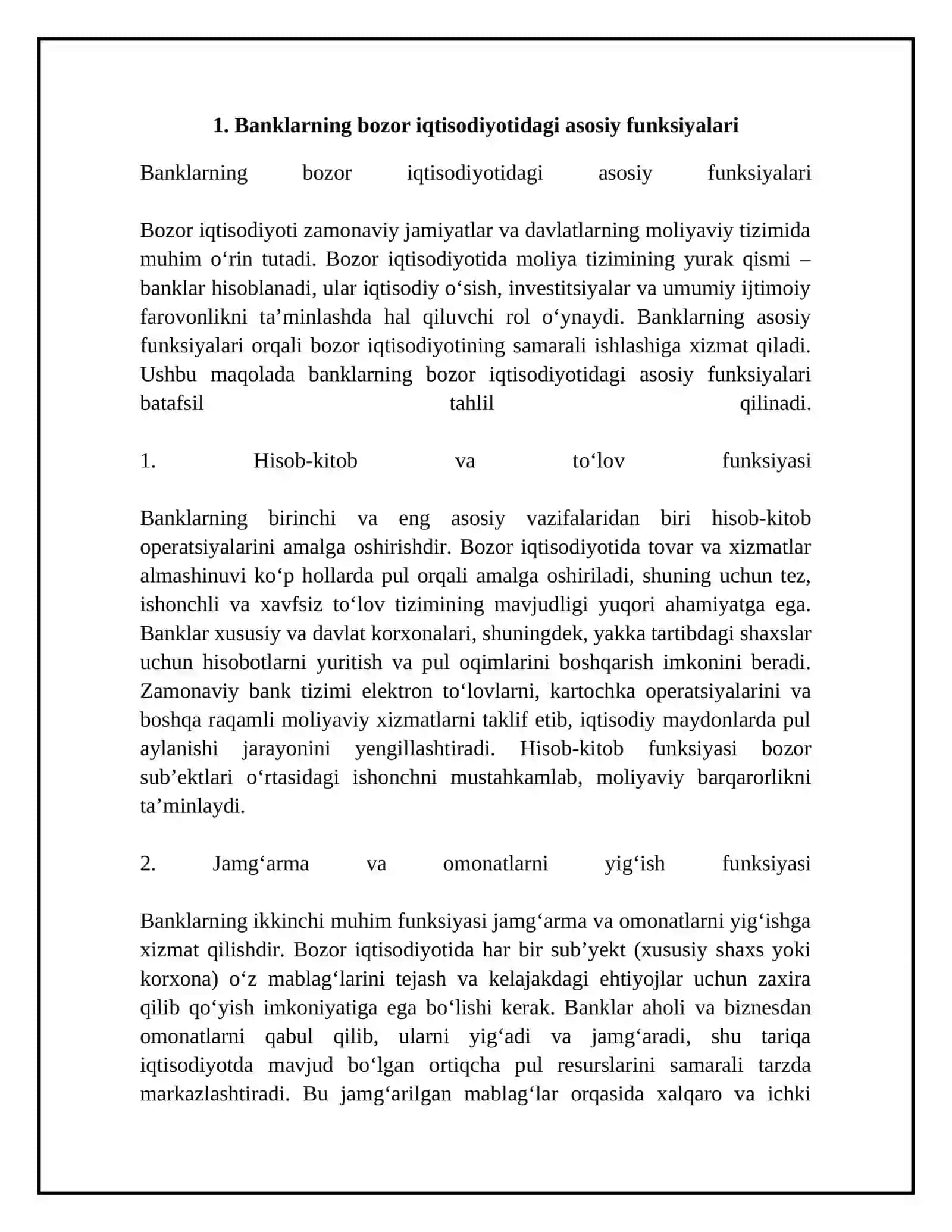 Bank va ularning bozor iqtisodiyotidagi roli 4