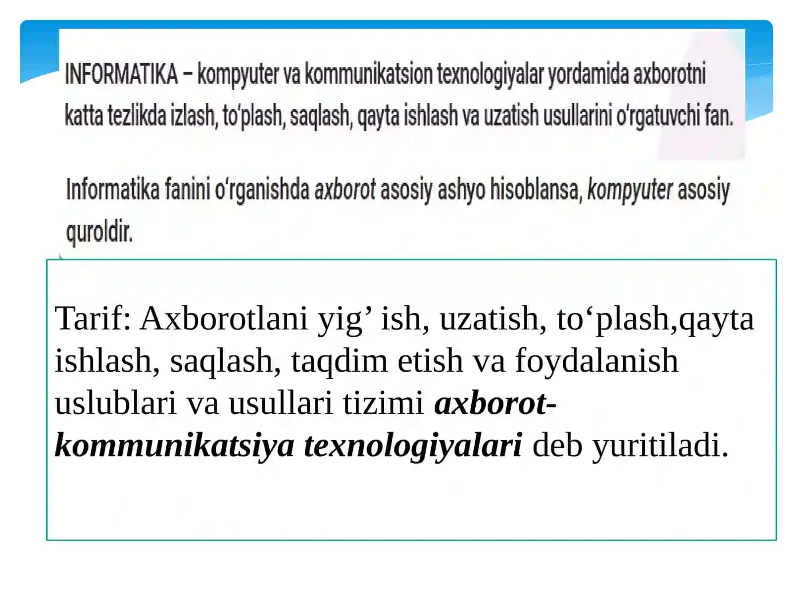 Axborot-kommunikatsiya texnologiyalari va tizimlari faniga kirish 4