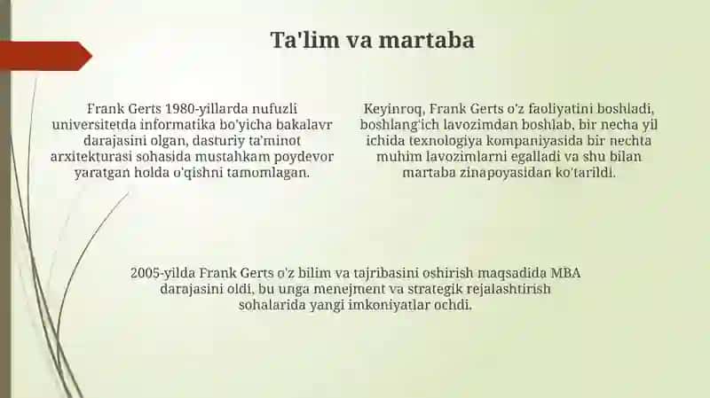 Frank Gerts tajribalari 4
