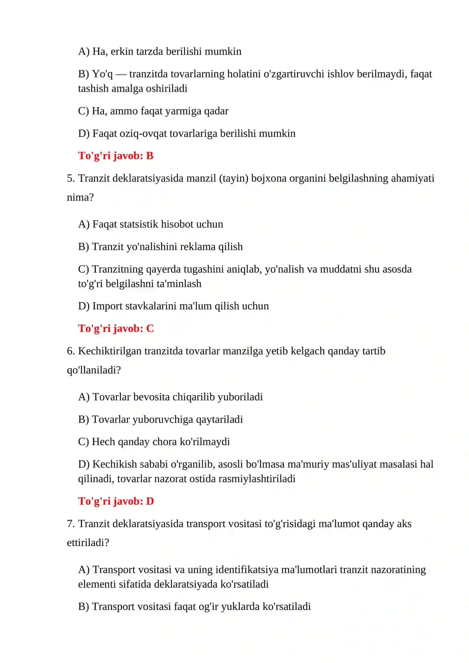 XALQARO TRANZIT TESTLARI 4