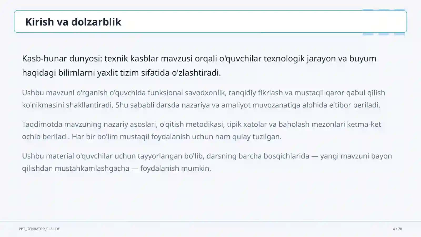 Kasb-hunar dunyosi: texnik kasblar (9-sinf) 4