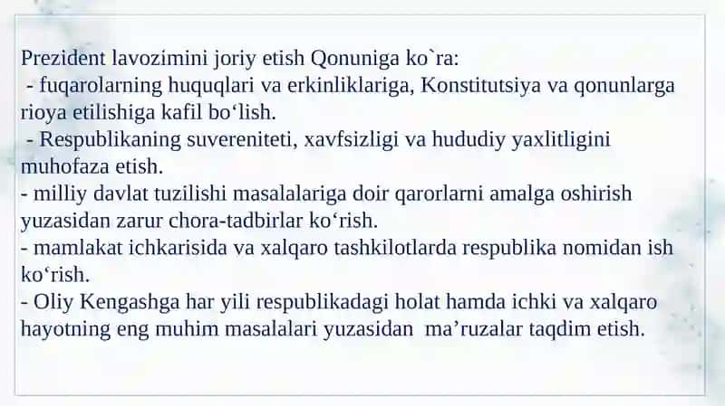 O‘zbekistonda demokratik, fuqarolik jamiyati asoslarining shakllantirilishi, amalga oshirilgan siyosiy o‘zgarishlar 4