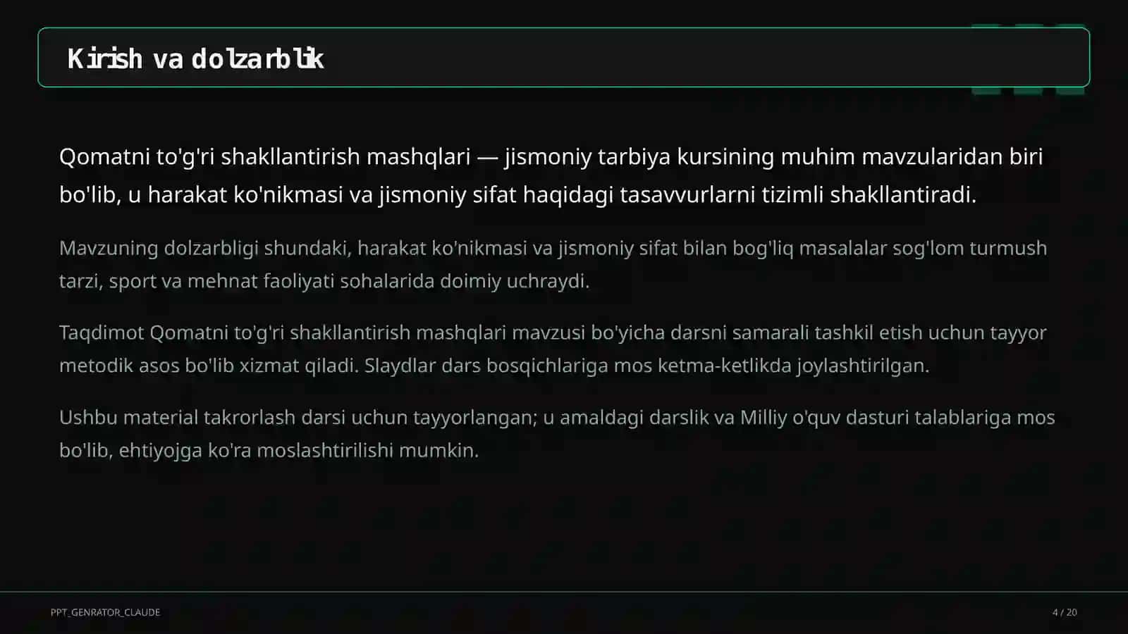 Qomatni to'g'ri shakllantirish mashqlari (2-sinf) 4