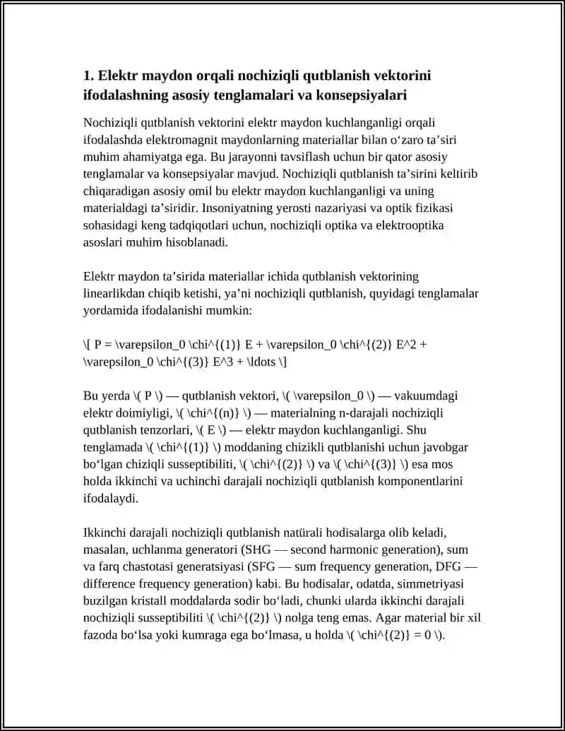 NOCHIZIQLI QUTBLANISH VEKTORINI ELEKTR MAYDON KUCHLANGANLIGI ORQALI IFODASINI TAHLIL QILISH 4