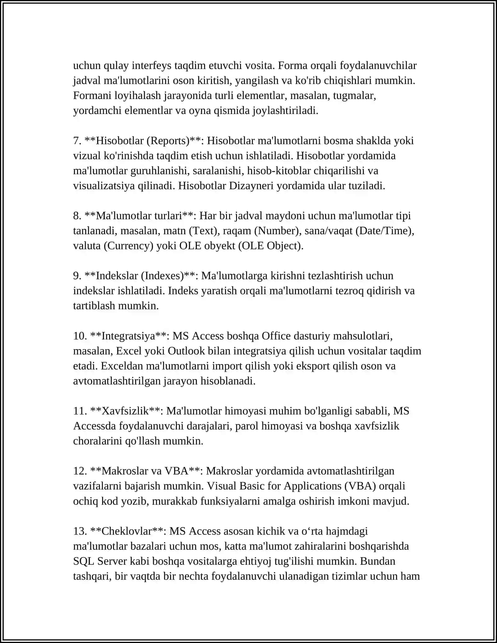 MS ACCESS IMKONIYATLARI 4