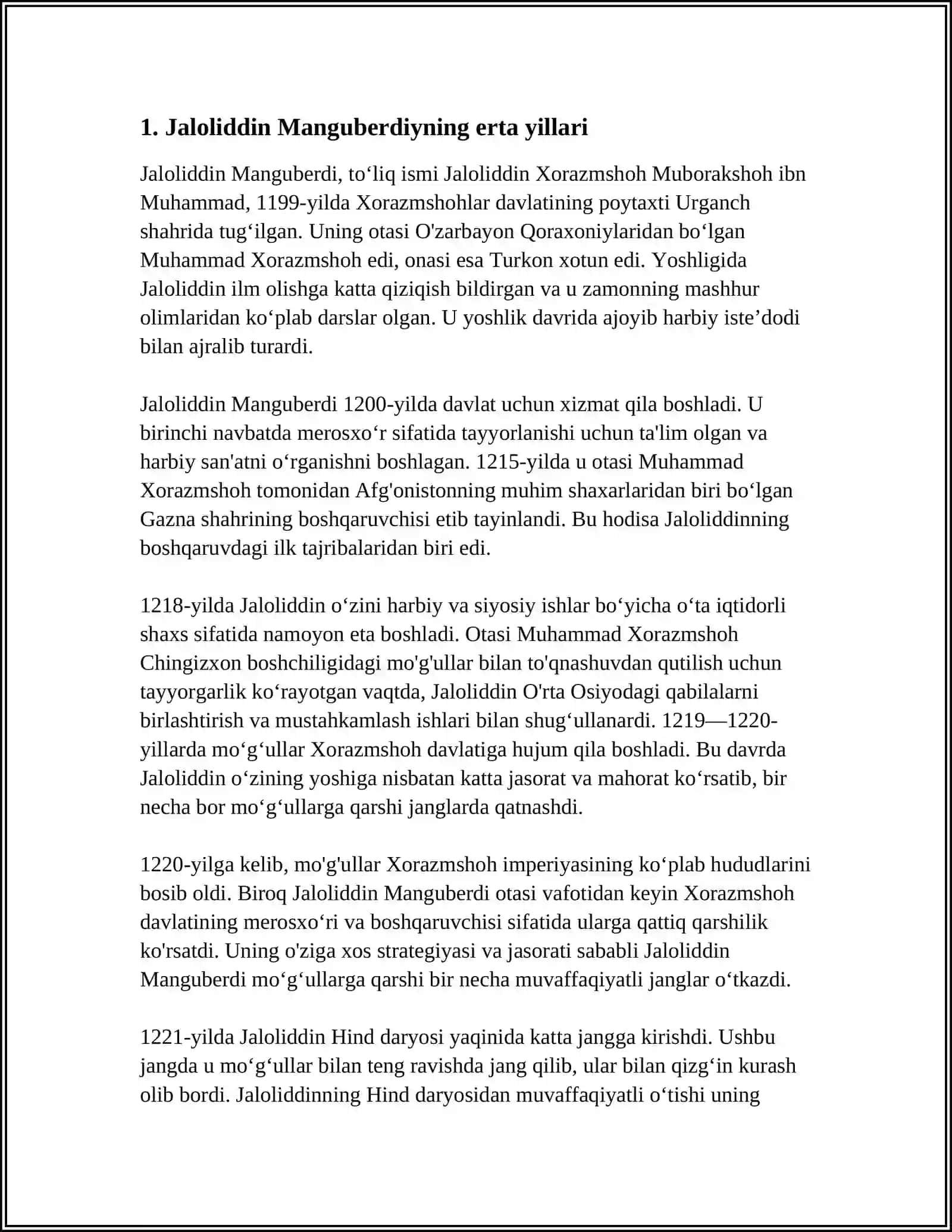 JALOLIDDIN MANGU BERDI HAYOTI VA JANGLARI YURISHLARI VAFOTI 4