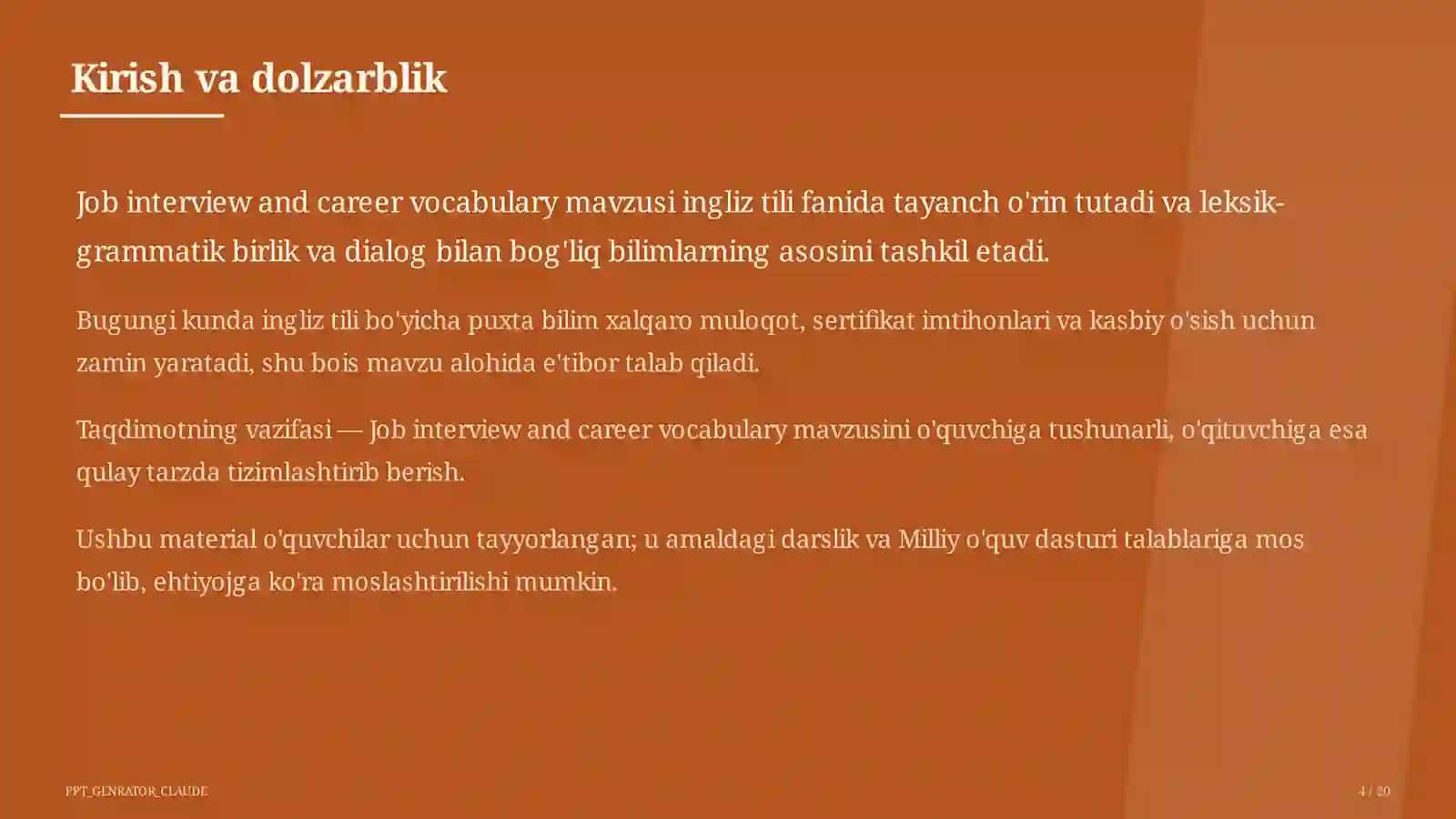 Job interview and career vocabulary (11-sinf) 4