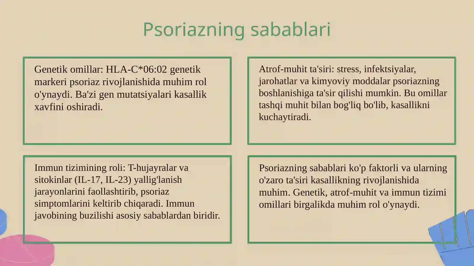 Psoriaz va qizil yassi temiratkini zamonaviy diagnostikasi va davolash tamoyillari 4