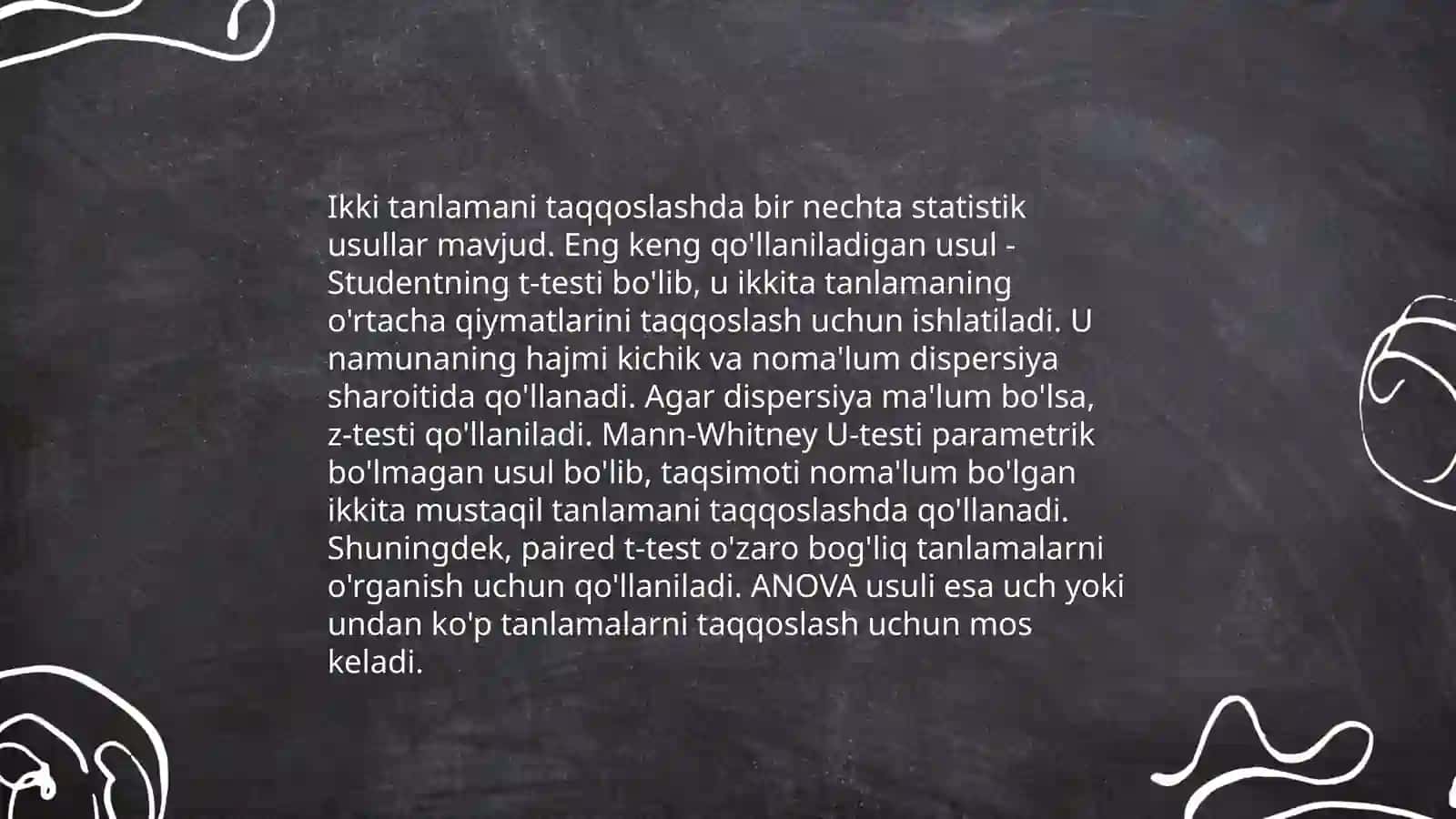 Takroriy oʻlchovlarda ikki tanlanmani taqqoslash mezonlari 4
