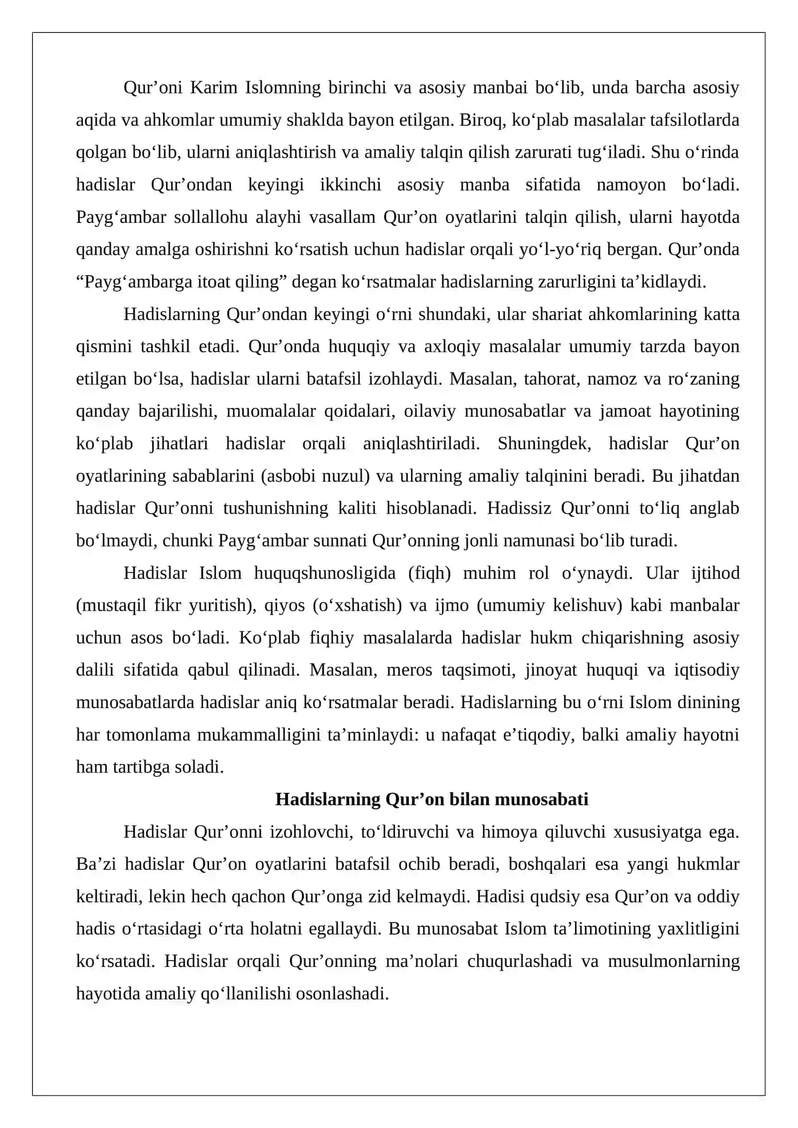 Hadis – Qur’ondan keyingi manba, hadis turlari: sahih, hasan, mavzu’, zaif, mutavotir, mashxur, aziz, ohod 4