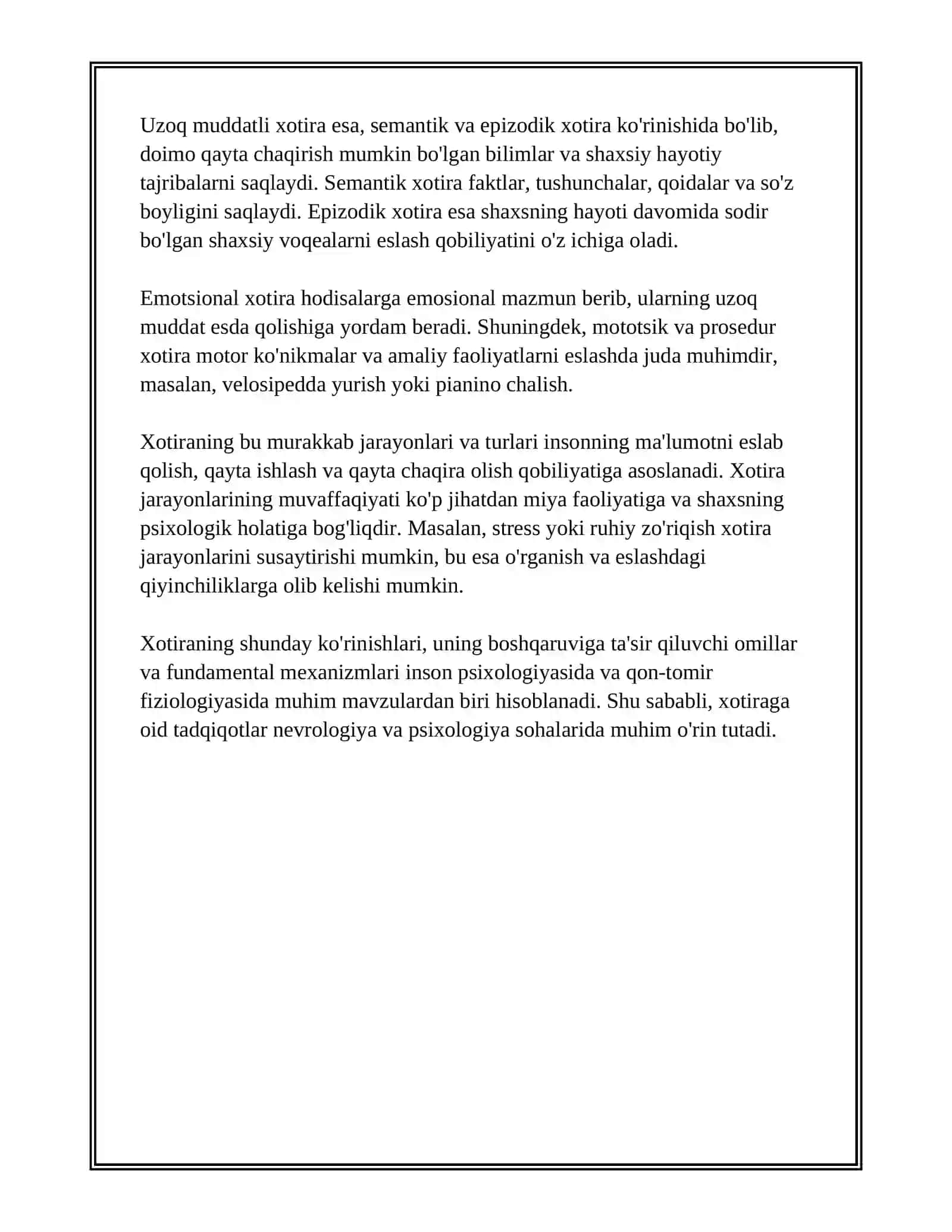 Xotira haqida Tushuncha va uning nerv-fiziologik asosi xotira turlari uning jarayonlari 4