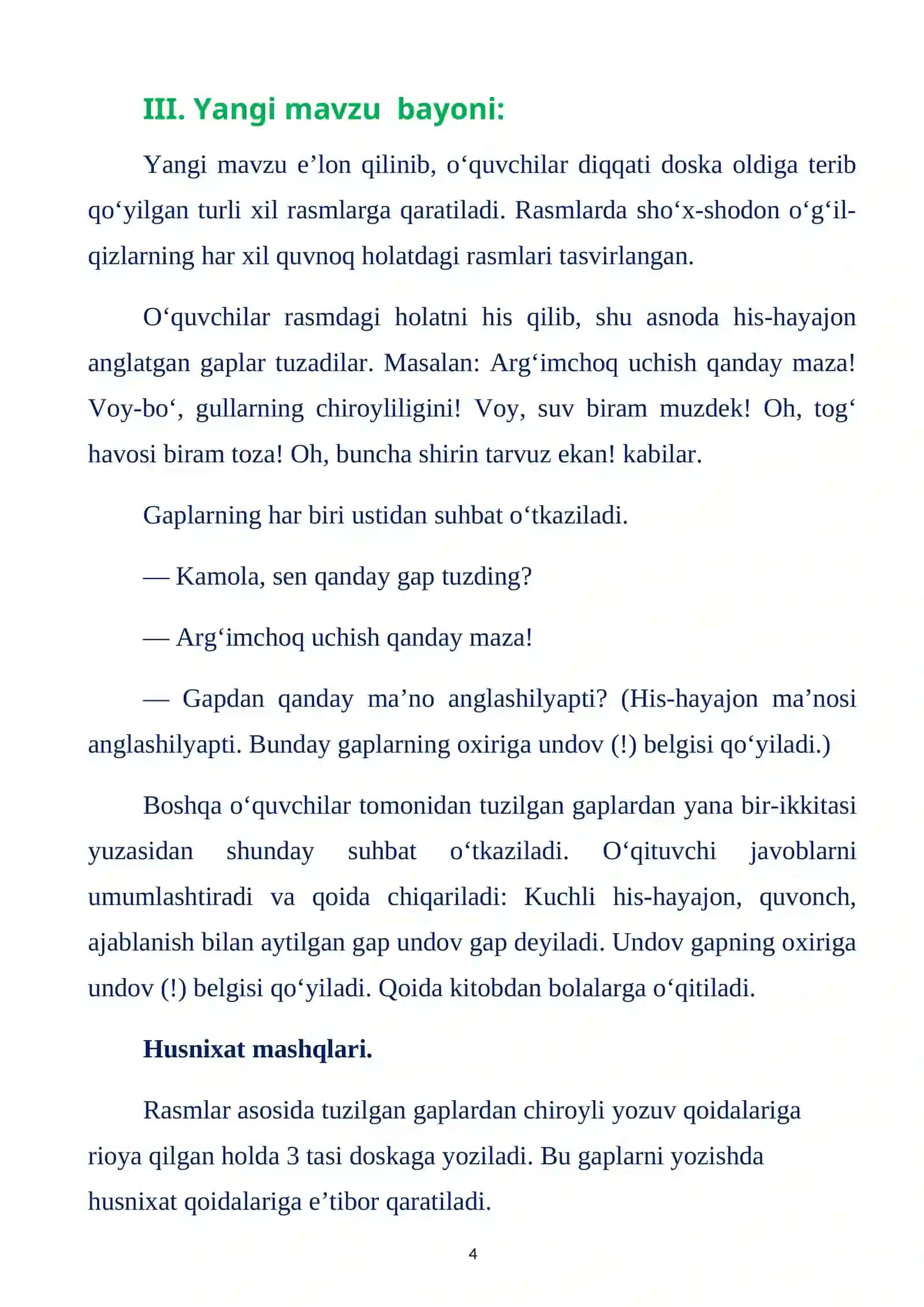 3-sinf ona tili fanidan his hayajon gaplar mavzusida dars ishlanma 4