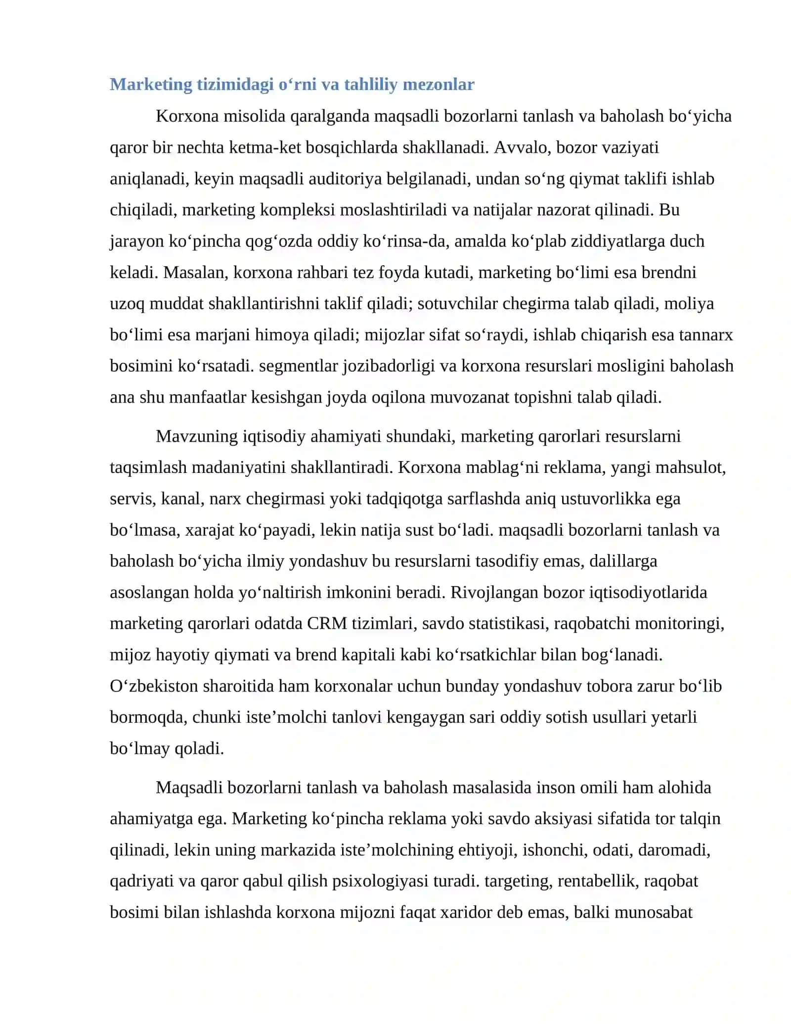 Maqsadli bozorlarni tanlash va baholash 4
