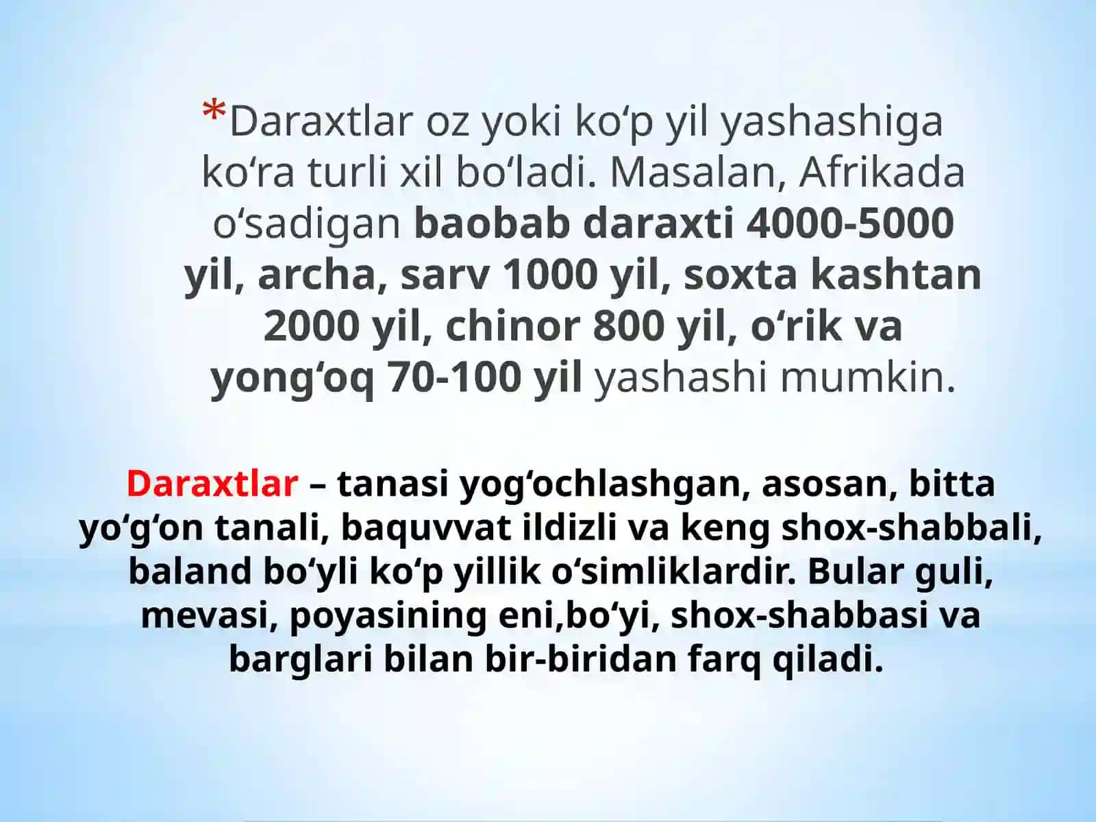 O`simliklarning hayotiy shakllari. Tuban o`simliklar va yuksak o`simliklar. 4