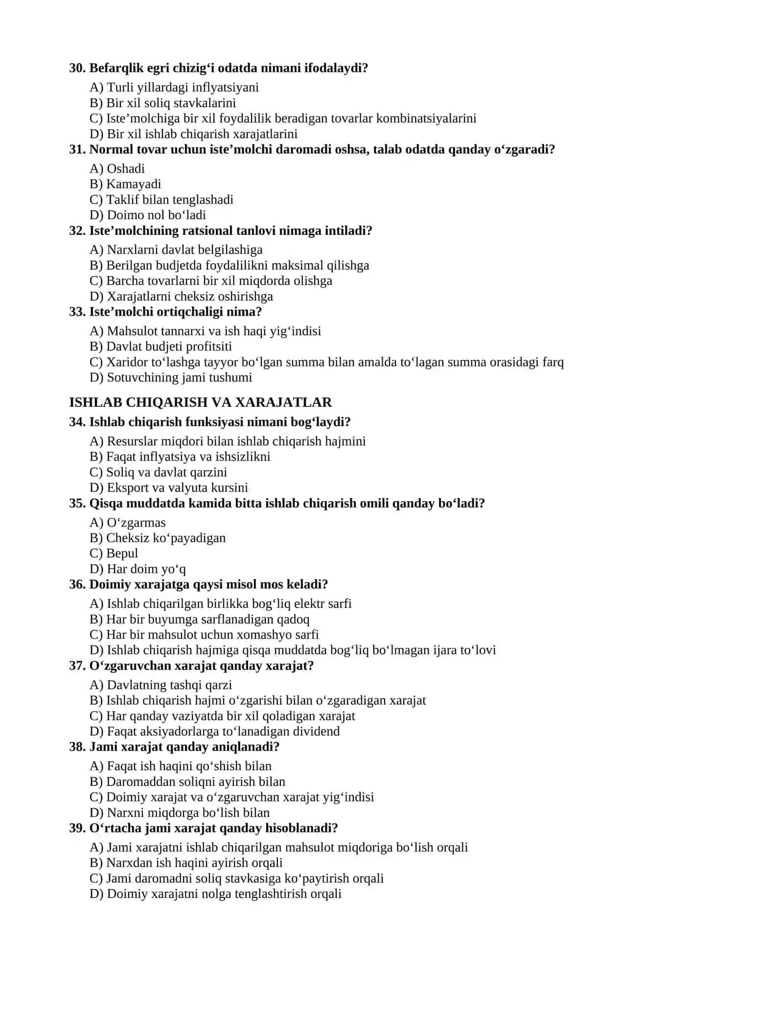 IQTISODIYOT FANIDAN DTM FORMATIDAGI TESTLAR 4