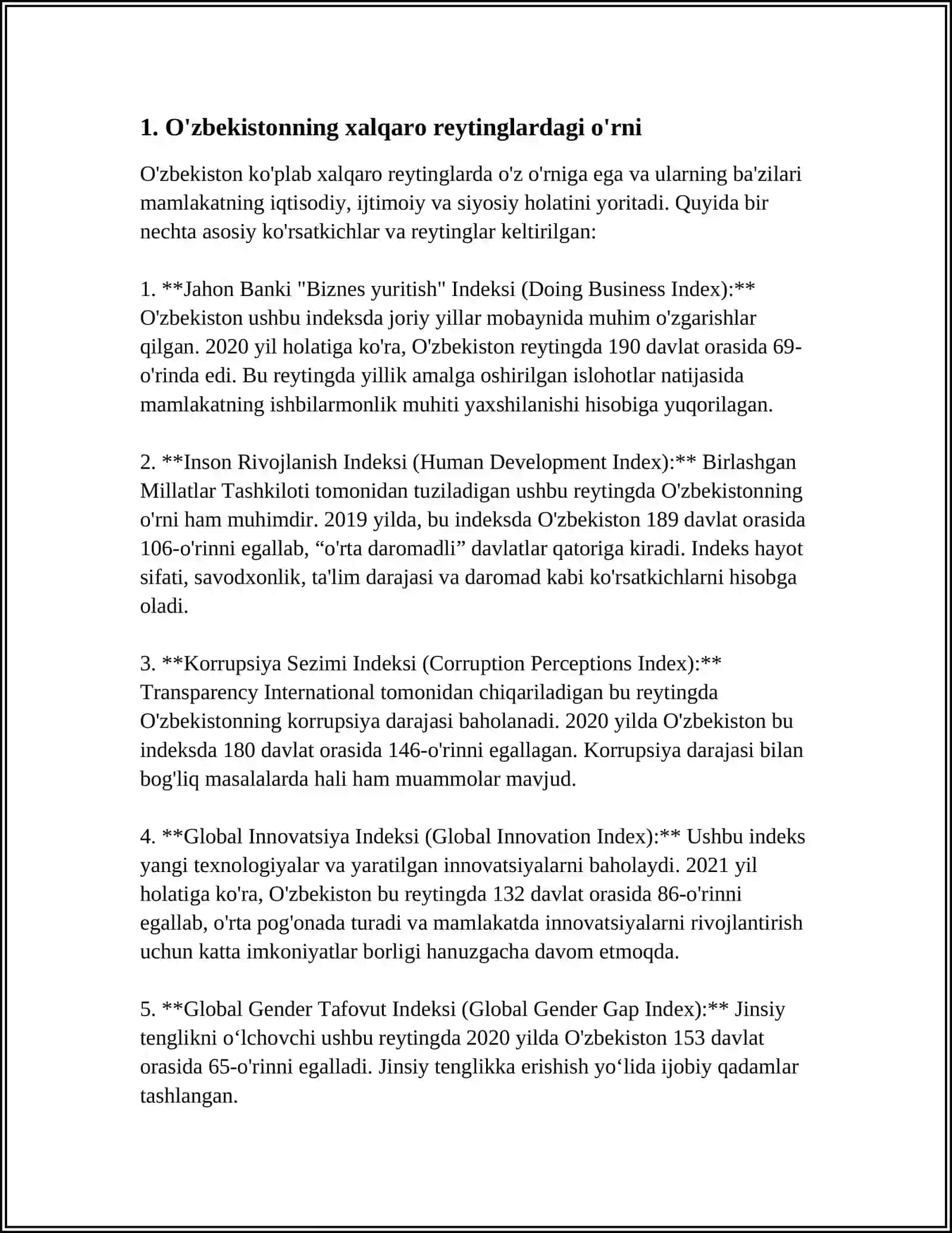 O'ZBEKISTONNI XALQARO REYTINGIDAGI KO'RSATKICHLARINI KO'TARISHNING TARIXIY VA SIYOSIY AHAMIYATI 4