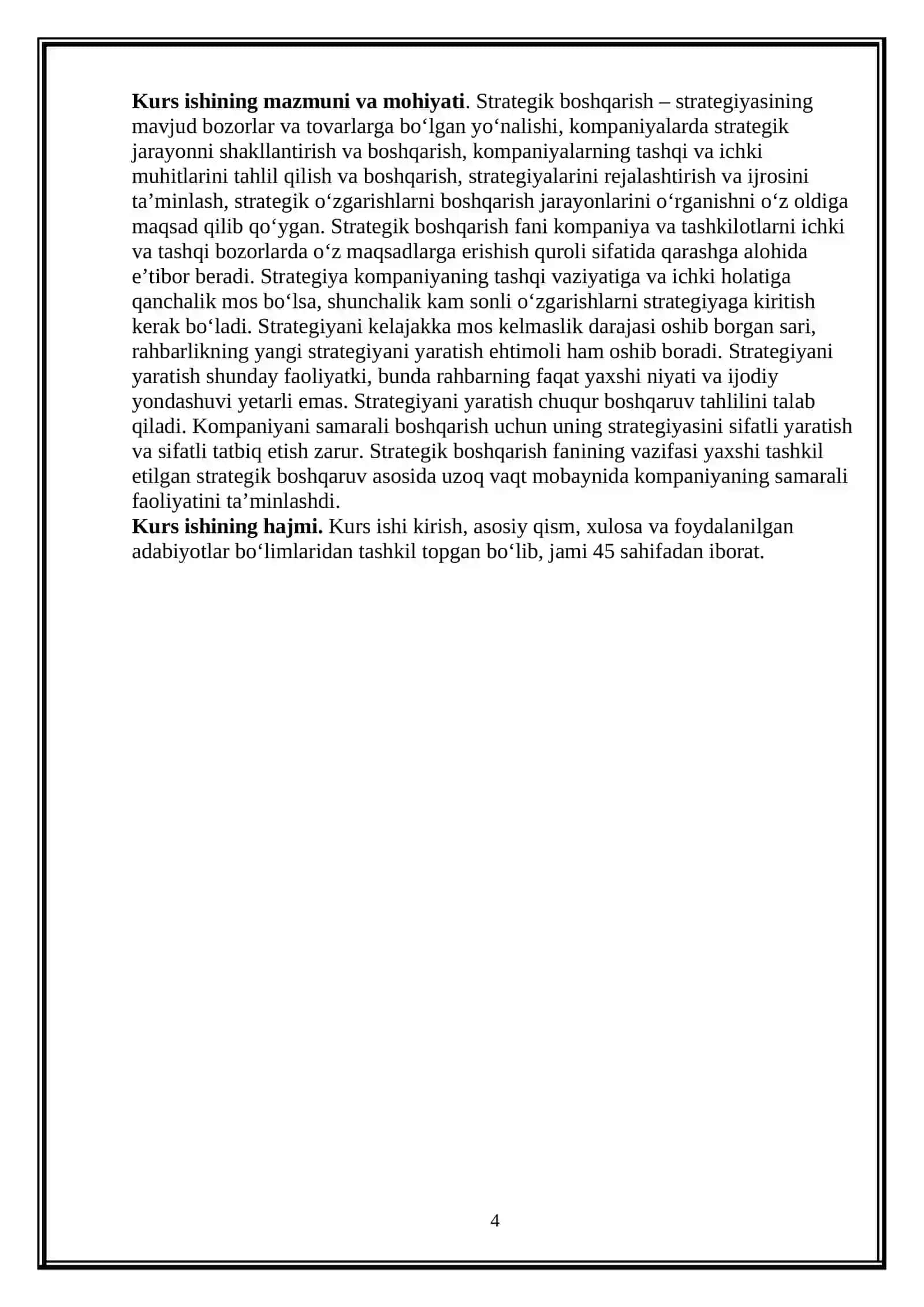 Kompaniyaning strategik boshqaruviga marketingni kiritish sxemasi mavzusida kurs ishi 4