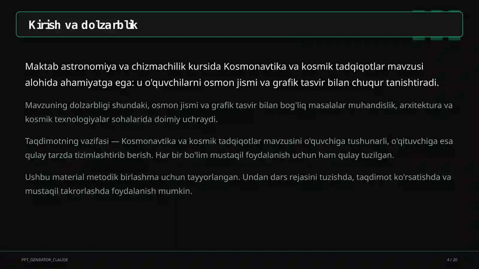 Kosmonavtika va kosmik tadqiqotlar (11-sinf) 4