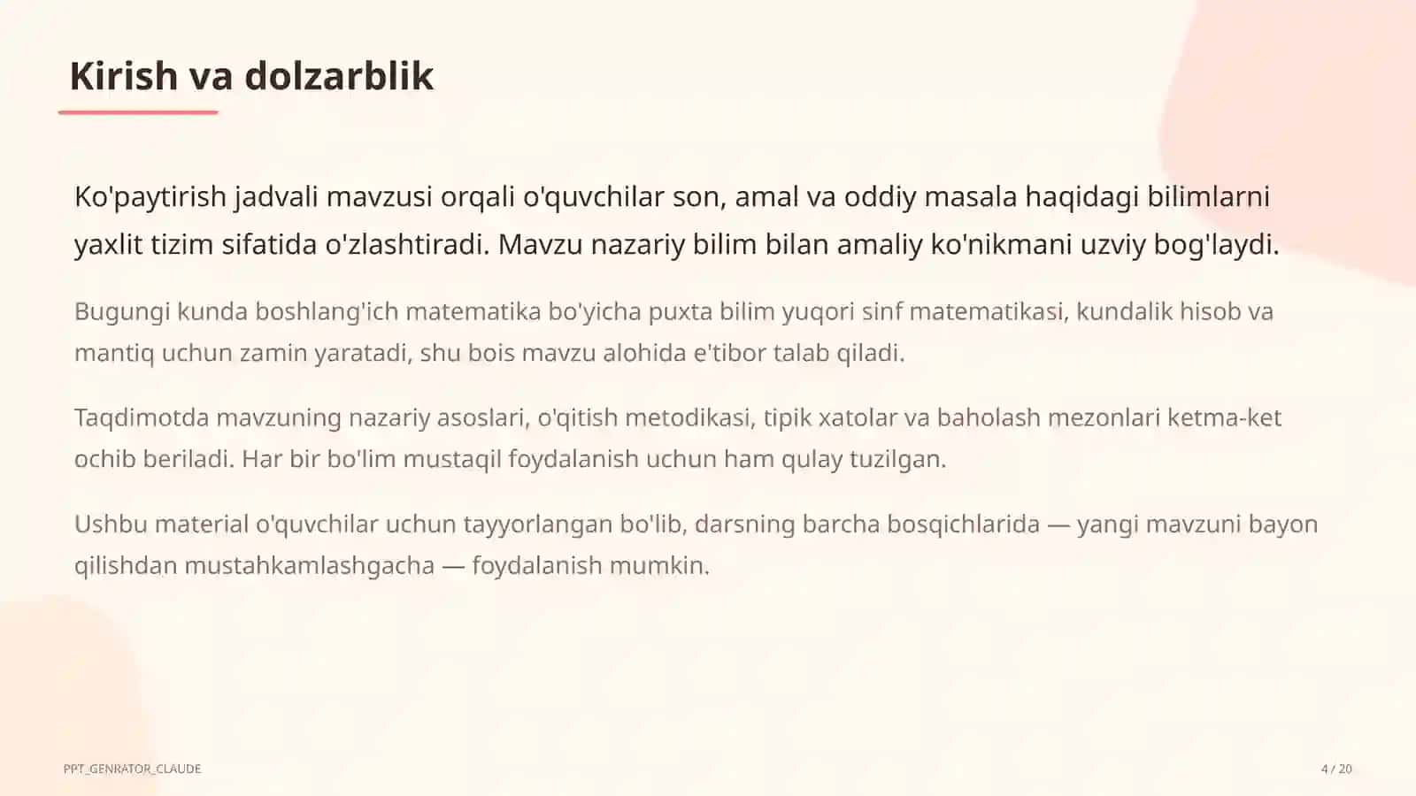 Ko'paytirish jadvali (2-sinf) 4