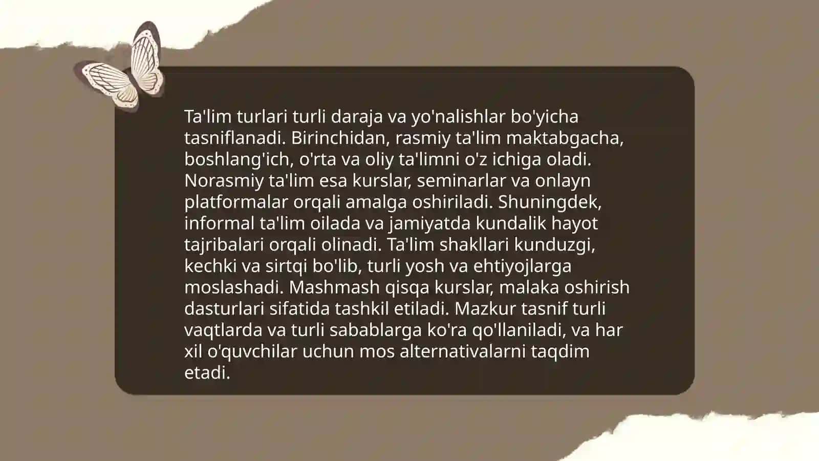 O'zbekiston Respublikasining "Ta'lim to'g'risidagi qonuni" mavzusida taqdimot materiallarini tayyorlash 4