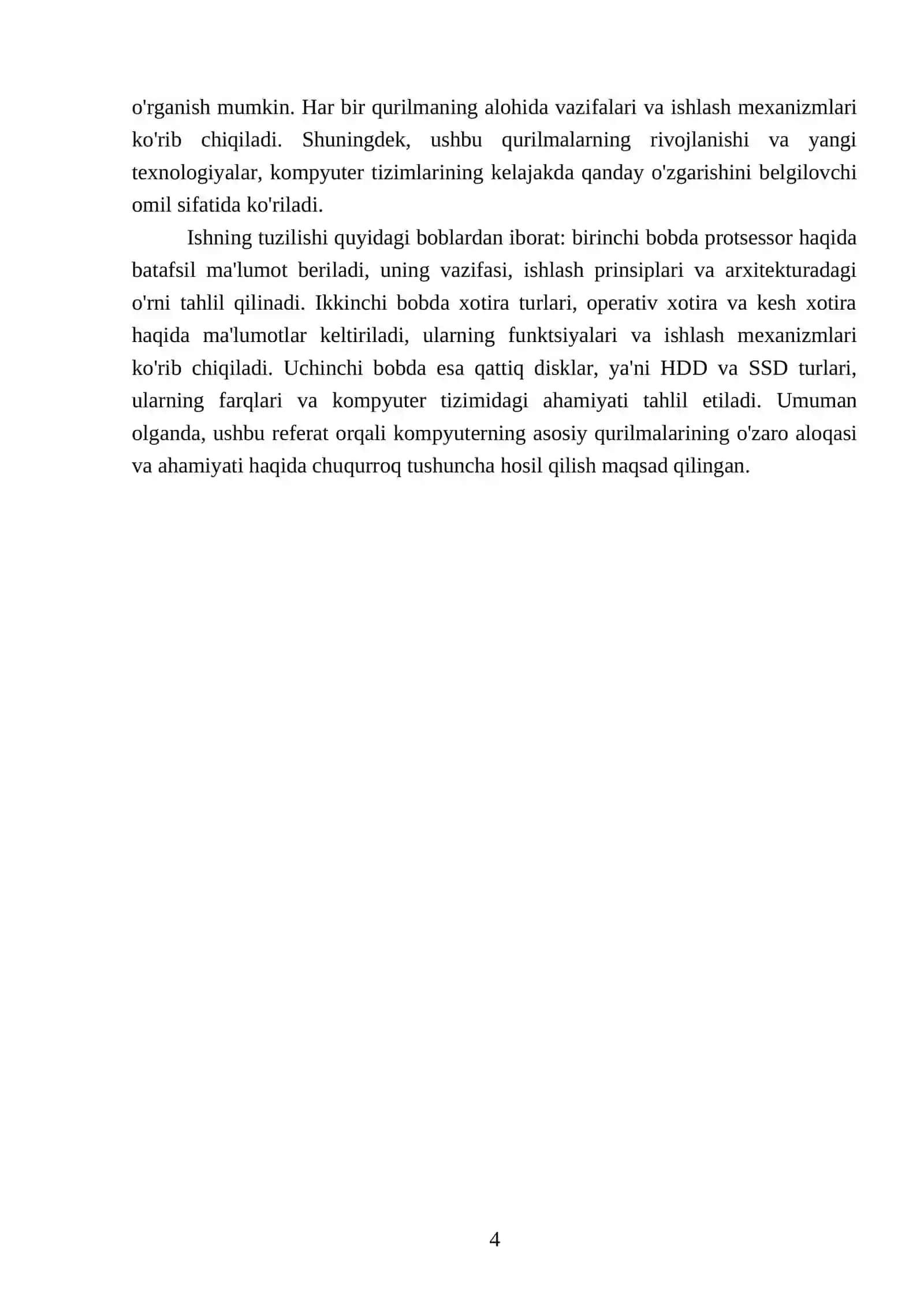 Kompyuterning asosiy qurilmalari: protsessor, xotira (operativ xotira, kesh xotira), qattiq disk (HDD, SSD) 4