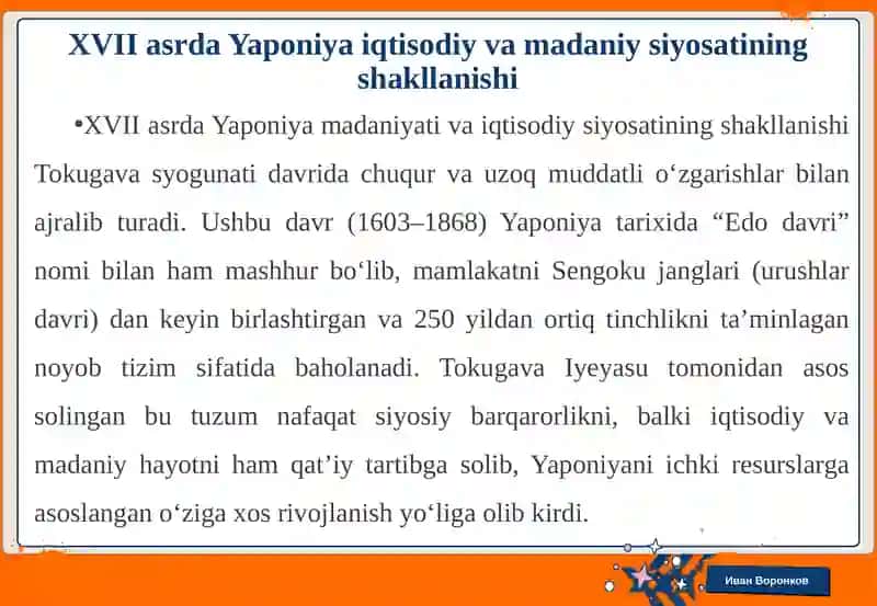 XVII–XIX asrlarda Yaponiya madaniyati iqtisodiy dasturlari 4
