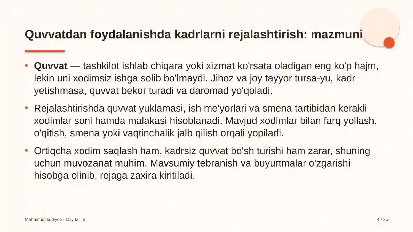 Limonchilikda ishlab chiqarish quvvatidan kadrlar bilan foydalanishni rejalashtirish 4