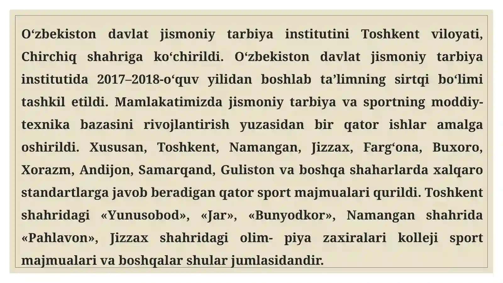 O’zbekiston Respublikasi jismoniy tarbiya va sport sohasi 4