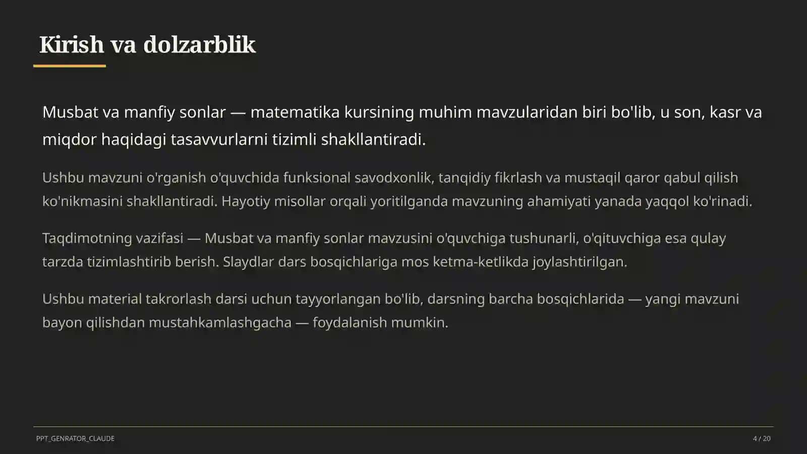 Musbat va manfiy sonlar (6-sinf) 4