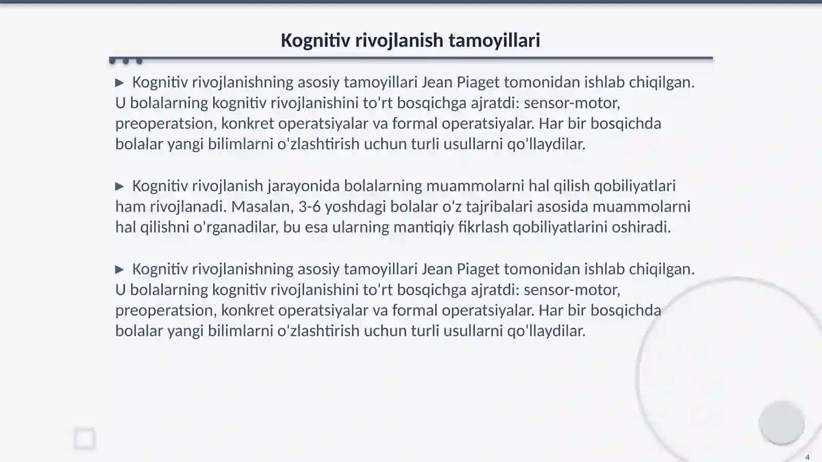 Ilk bolalik davrida fziologik va jismoniy rivojlanish harakatlari malakalari kognitiv rivojlanish 4